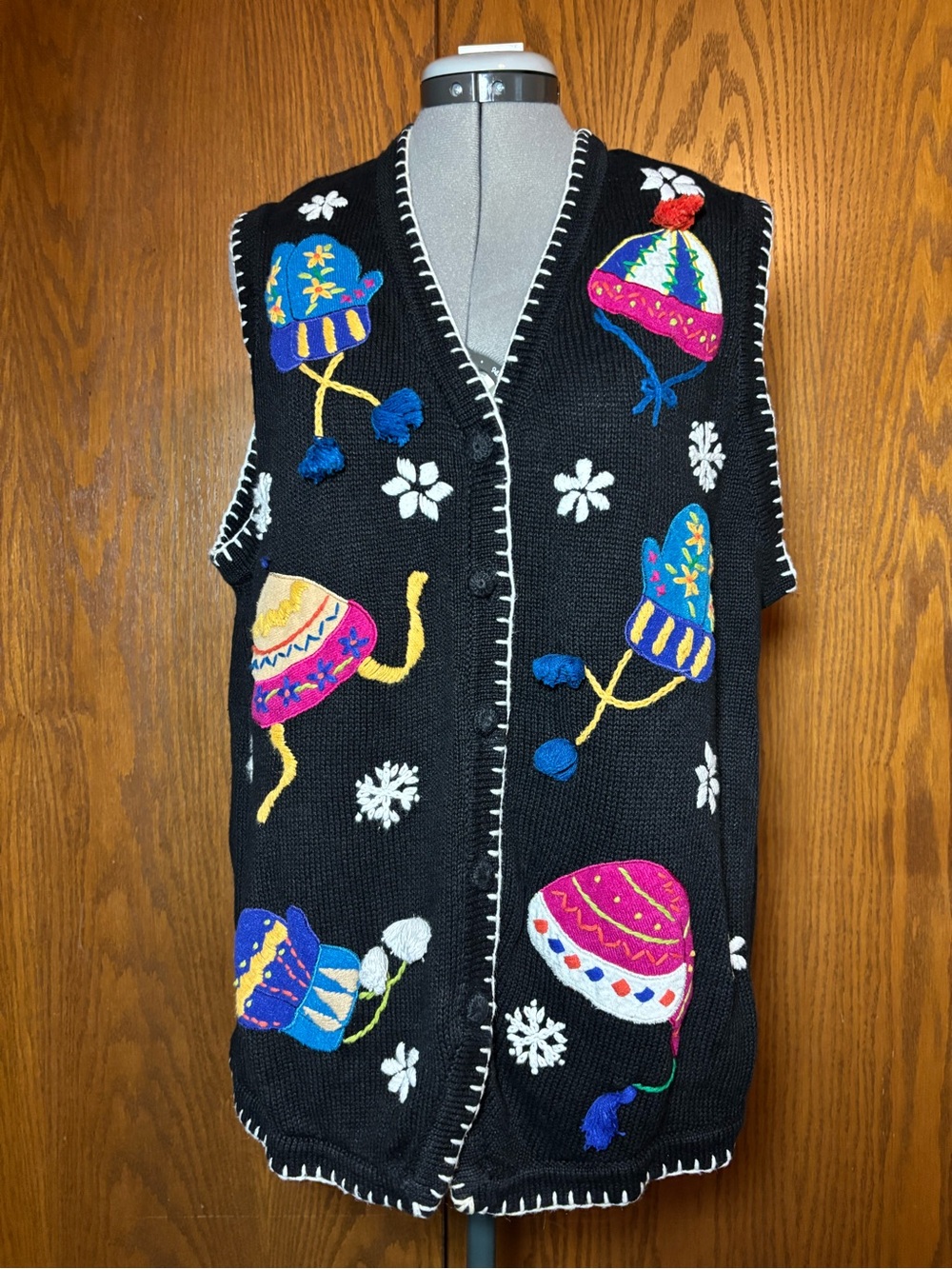 B.P. Design Holiday Black Knit Vest with Color Stitching - XL